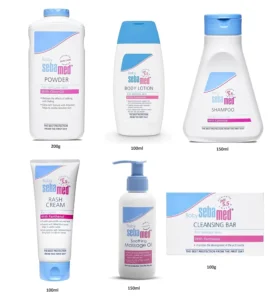 Sebamed Infant Baby Combo of 6 (Talc 200gm, Lotion100ml, Shampoo150ml, Rash Cream100gm, Massage Oil150ml, Soap100gm) (White)