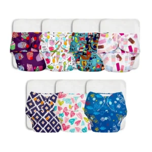 Superbottoms Basic Cloth Diaper Side Leakage Proof Reusable Cloth Diaper Quick Dry Freesize, Rash Free, Kids 0-3 YrsStay Dry & Lasts Up To 3Hrs - (Assorted) (Basic Pack Of 7 Shell And 7 Inserts)