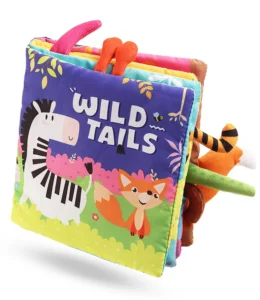 FIRSTCRY INTELLIBABY Wild Tails Sensory Cloth Book for 0+ Months Babies & Toddlers, Soft Crinkle Book with Textured Animal Tails, Early Learning Baby Toy, Washable, Non-Toxic, Newborn Baby Toy & Gift